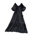 Vacation style stereo flower embroiderdress female summerv neck light mature style waist slimming look fairy draped long skirt