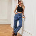 American hot girl fashion cross-border  new washed semi-elastic design stylish denim workwear casual pants for women
