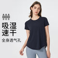 Summernew arrivalfashioncasual quick-drying short-sleeved t-shirt women's loose breathable running fitness yoga topsd25039