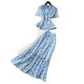 Elegant beaded lace v-neck two-piece set: a sophisticated and slim-fitting summer outfit for women