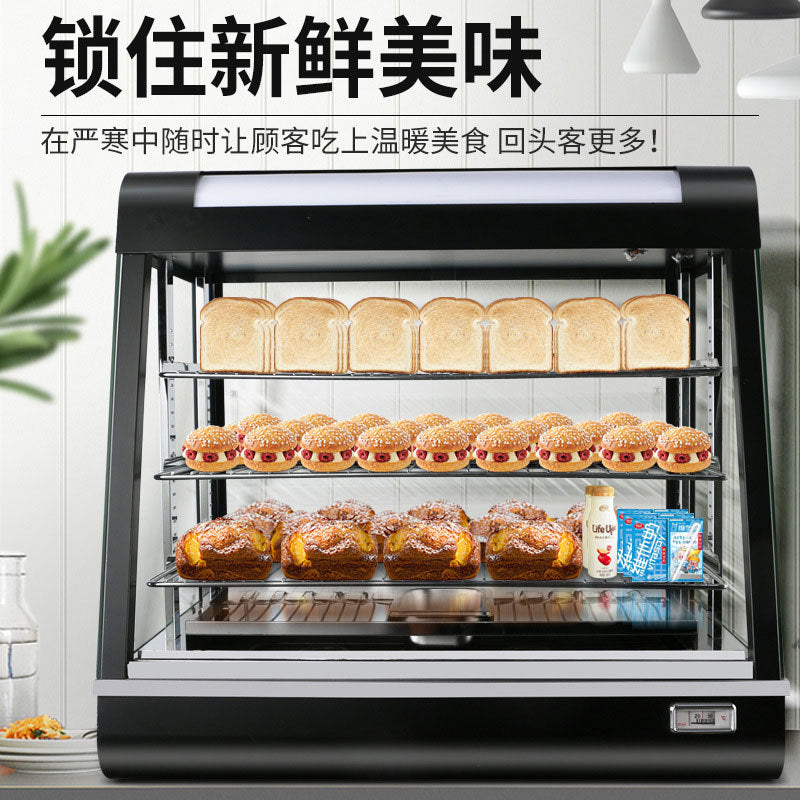 Commercial food warming cabinet - small display case for egg tarts, bread, cakes, burgers, and fried chicken - heated and thermostatically controlled warming box