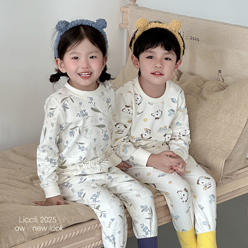 Kids' fall/winter thermal underwear set - boys' and girls' base layer loungewear - soft fleece cotton warm innerwear