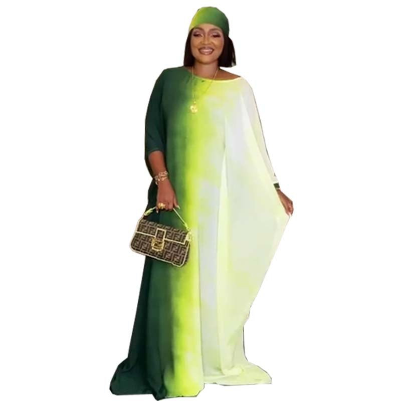 supply new arrivalfrenchretro gentle gradient long skirt looseslimming lookplus sizedress + headscarf special price