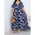 plus size cross-border new arrival  women's original elegancev neckprintingdress cuff flow