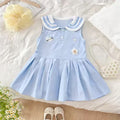 Girls' sleeveless pleated skirt summer  new style baby girl chic sweet cute embroidered sailor collar dress