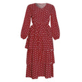 African plus size women's clothing   spring new v-neck waist-cinching polka dot chiffon dress