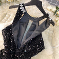Accessible luxury qianjin style classy halter dress women's summer sequin diamond design niche style socialite elegant hip covering skirt