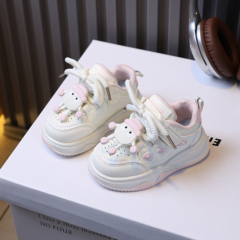 Girls' casual sneakers, kids' athletic board shoes,  spring/autumn new arrivals, soft sole cartoon sneakers for boys, white shoes for ages 1-6