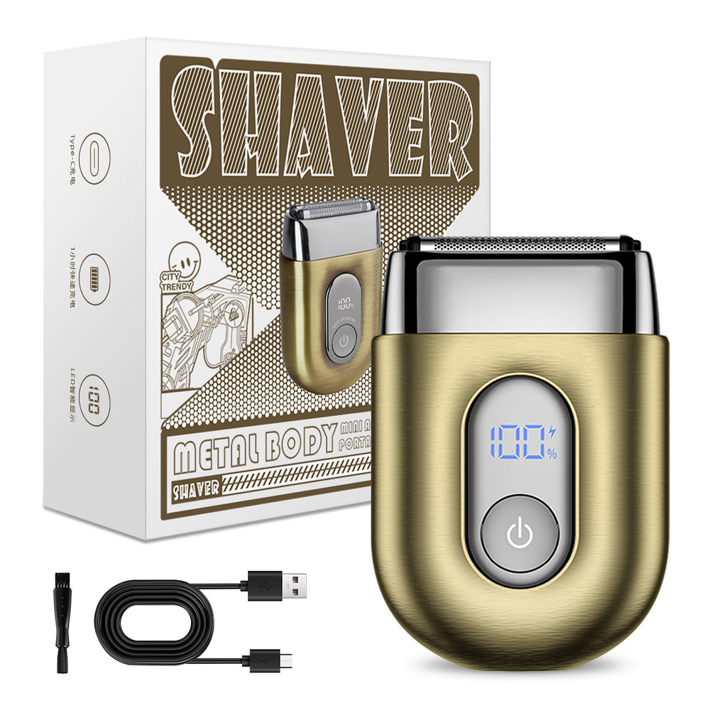 Mini alloy electric shaver, type-c rechargeable reciprocating three-blade razor, washable and portable
