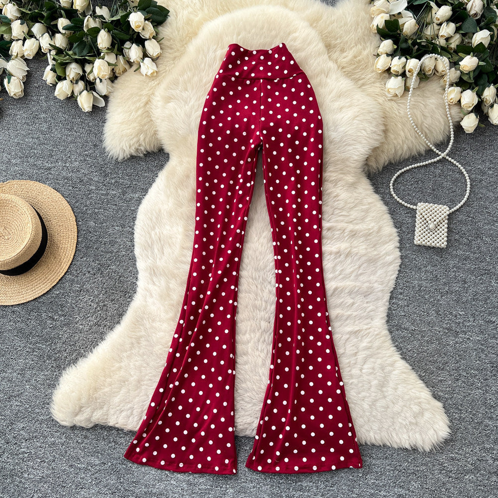 Retrohigh waistlooseeasiest for matchpolka dot slightly flared pants for women summer lazy style slimming lookslimming lookcasualpantsk-style