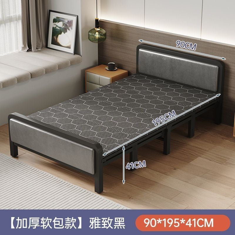 Foldable bed single bed portablefor home reinforced thickened iron frame dormitory double bed rental house simple small bed hard board