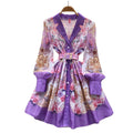 French spring dress women's  new retro suit collar long sleeve waist single breasted printing a line skirt