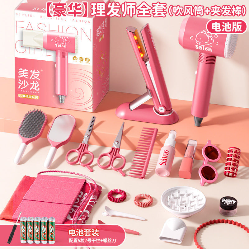 Kids' hair salon playset - realistic pretend play kit with hairdressing tools, comb, straightener, curling iron - perfect birthday gift for girls