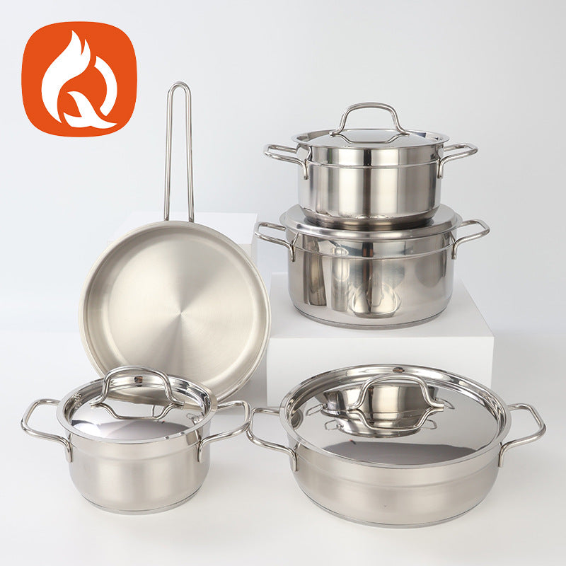 Export turkey stainless steel thickened bottom suit soup pot 9-piece set pan frying pan milk pot cookware suit