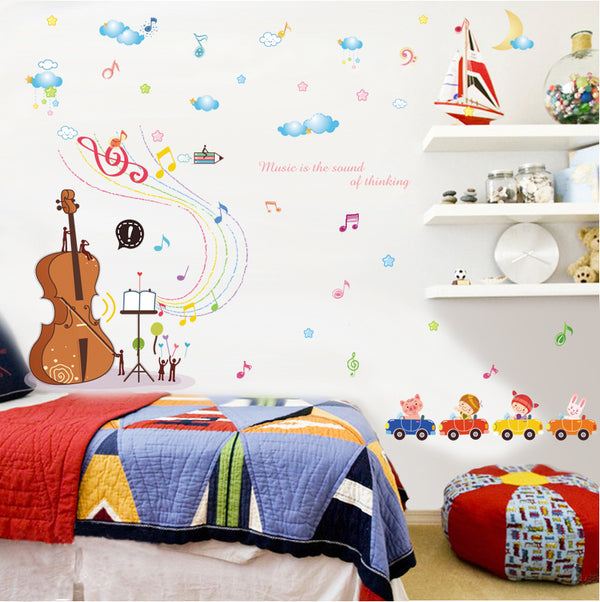 Creative dream violin sticker bedroom living room music classroom decoration removable pvc wall sticker XL7156