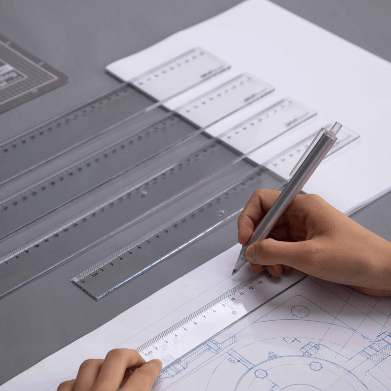 Deli plastic ruler 20/30/40/50/60cm student office drawing transparent scale ruler ruler wholesale