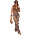 European and american women's fashion jeans -  cross-border women's clothing - trendy retro tassel & rhinestone embellished multi-pocket cargo pants