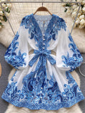 e-commerce women's clothing for europe and the us:  &   summer fashion mid-sleeve tie-up floral dress