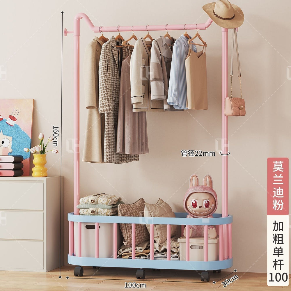 Simple clothes hanger floor-standing vertical clothes hanger movable wheeled student dormitory thickened clothes hanger dopamine coat rack