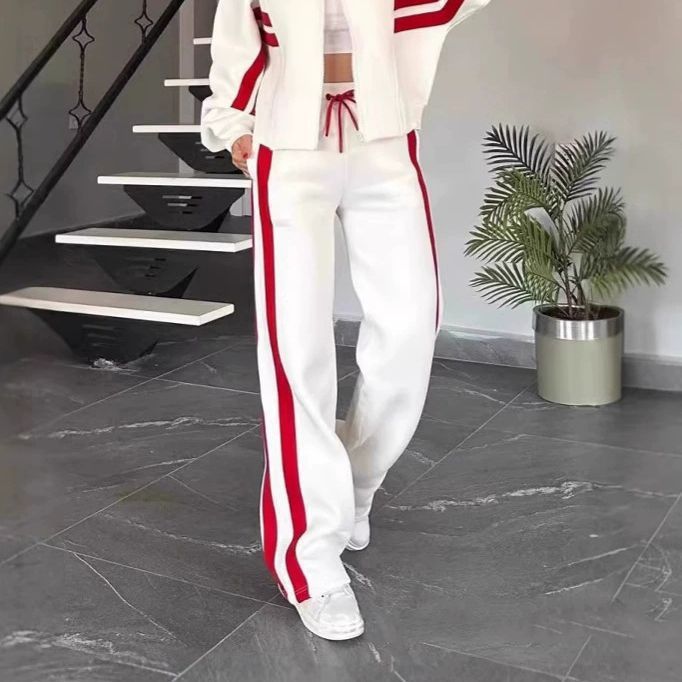 european and american cross-border   fashion color block new two-piece set spring/autumn women's casual activewear set