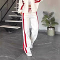 european and american cross-border   fashion color block new two-piece set spring/autumn women's casual activewear set