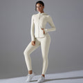 New double-sided nylon yoga set with built-in shorts: solid color zip-up hooded sports jacket and running fitness set