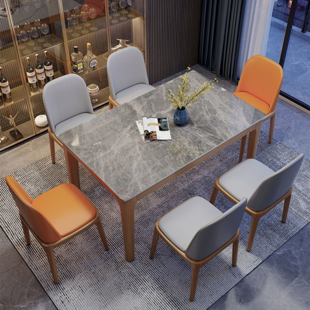 Solid wood modern rock slab dining table and chair set - minimalist italian style luxury dining table for home use