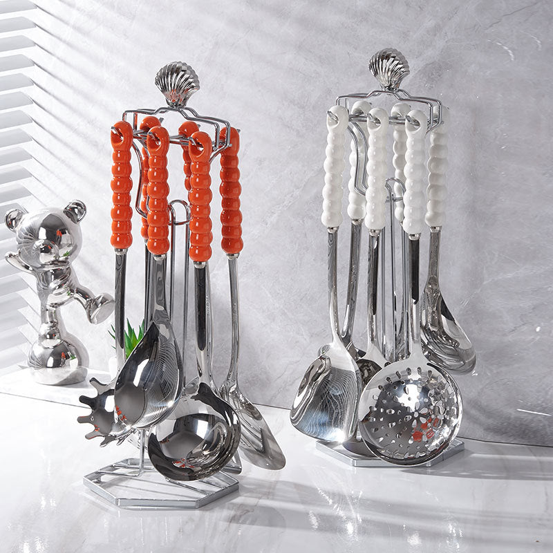 New year's stainless steel kitchen utensil set - premium 7-piece set including soup ladle, spatula, and skimmer - wholesale for home cooking