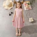 girls' summer dress,  new style, foreign trade european and american style, elegant pleated patchwork, cinched waist, sleeveless formal dress