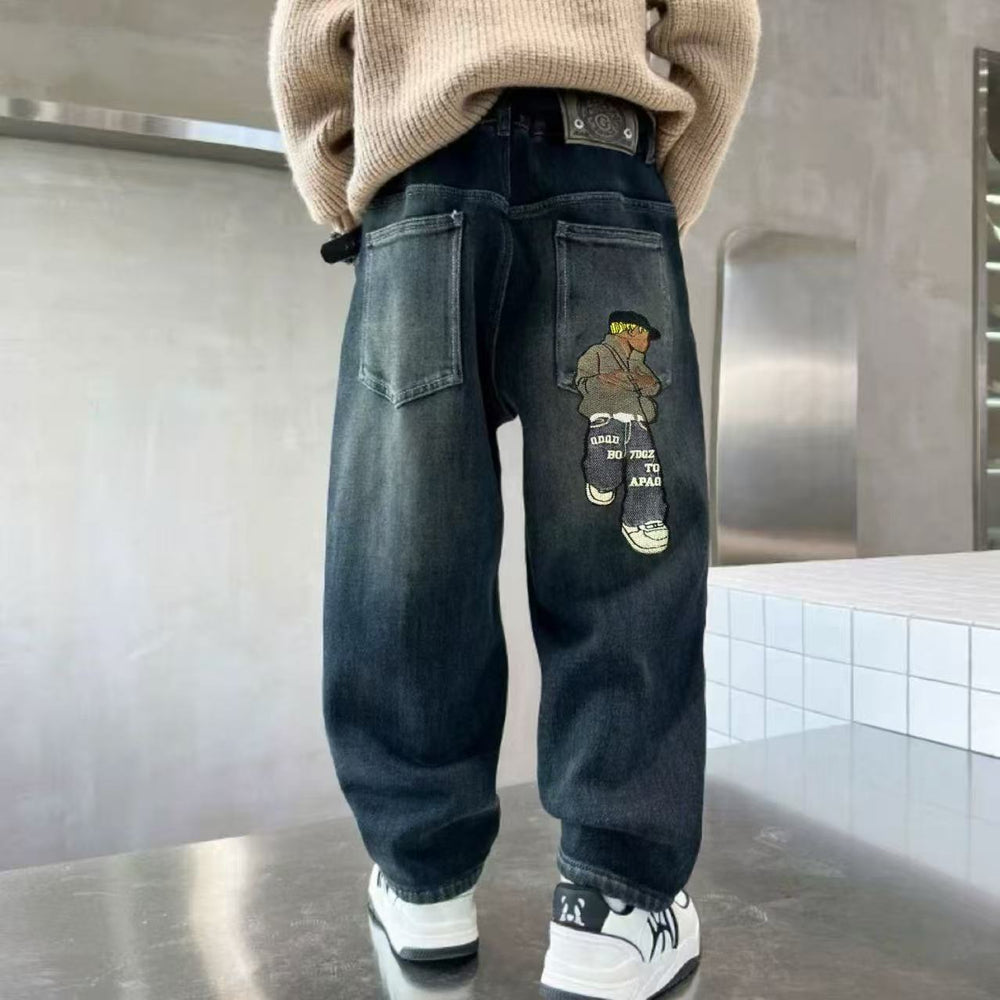 Boys' jeans - spring/autumn collection - kids' loose-fit trousers - mid-to-large size boys' relaxed fit korean style spring/autumn pants