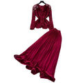 French chic v-neck lace top & high-waisted pleated skirt two-piece set - autumn's elegant & luxurious choice