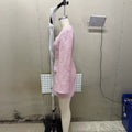 summer new arrival: black puff sleeve square neck tweed fitted waist vintage dress