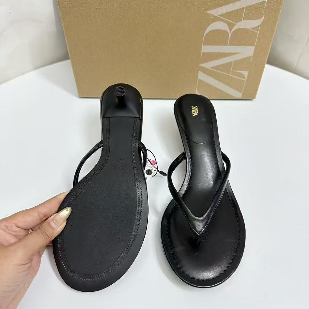 Za2025summernew arrival flip-flop sandals women's flip-flops for outer wear easiest for match round toe thin heel high heels clip