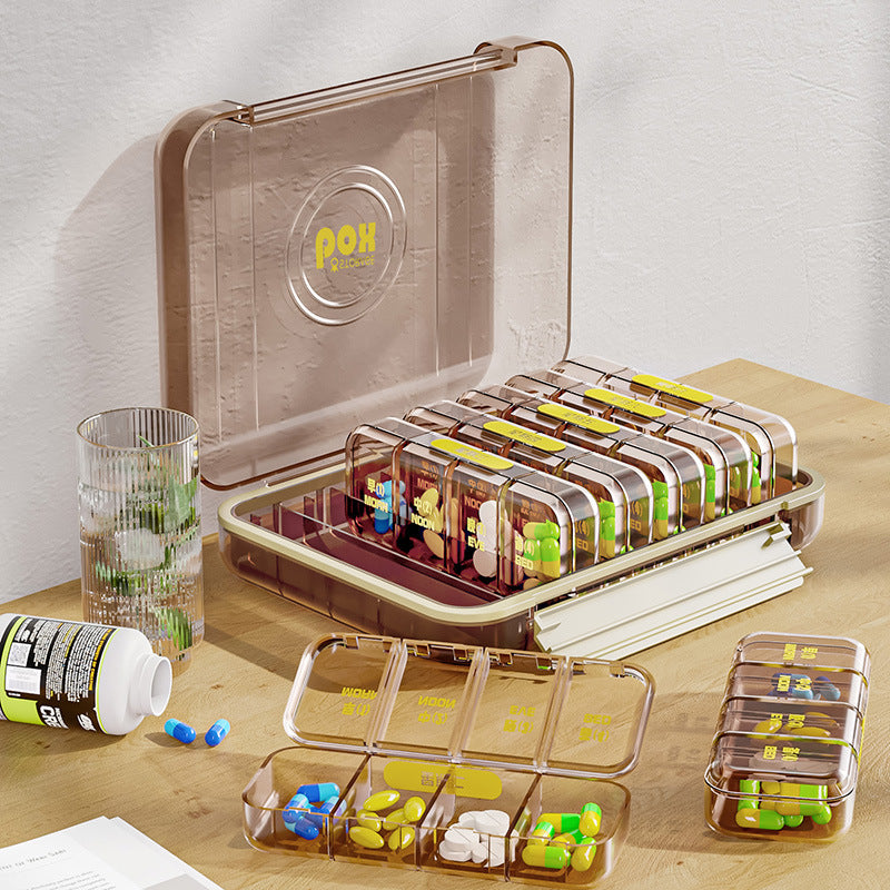 Portable medicine box upgrade, seven days a week tablet storage box, small square box, divided into compartments, mini medicine box dispenser