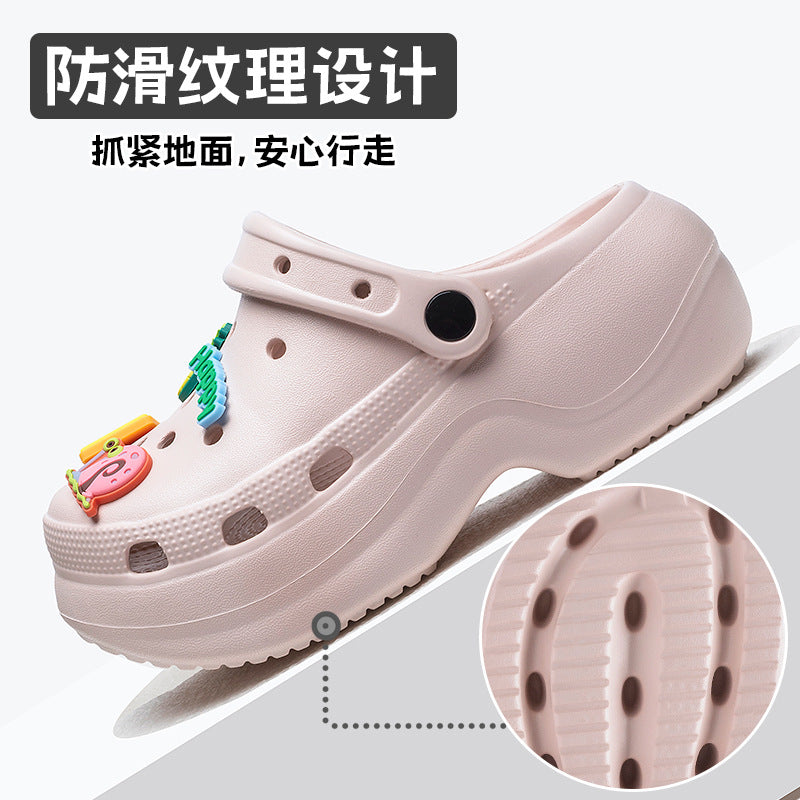 Spongebob squarepants thick sole crocs women's summer outwear non-slip heightening fairy style beach two-wear toe-cap half slippers