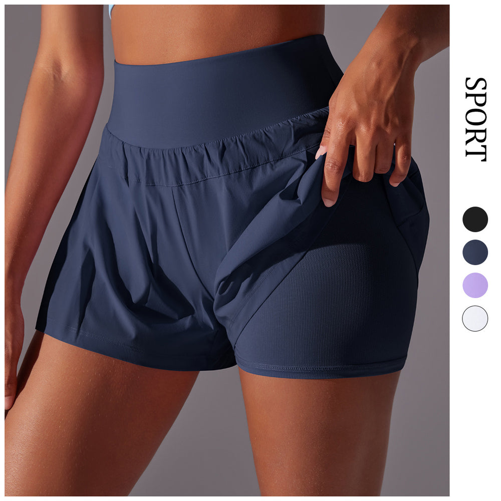 New cloud-feel solid color mesh double-layer base layer yoga pants - breathable, quick-drying athletic tennis shorts for running and fitness