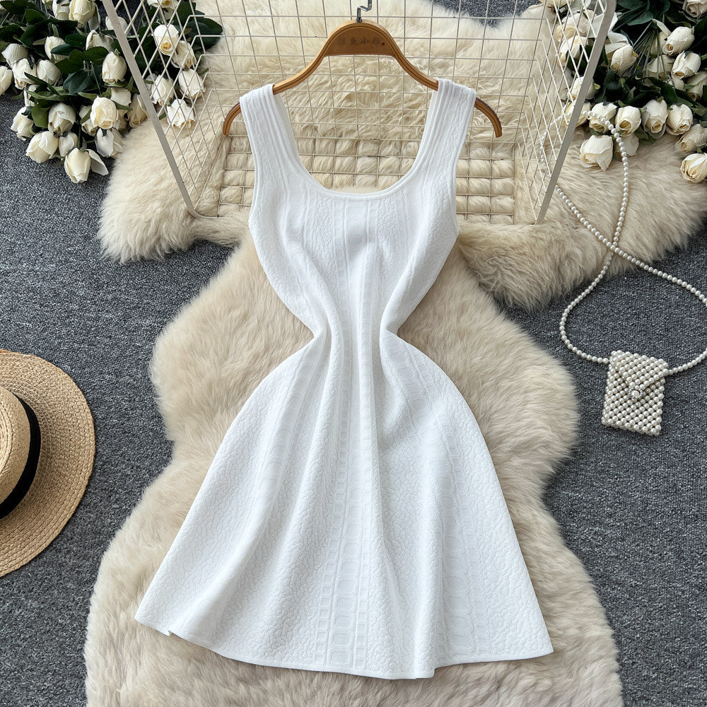 French chic pink sleeveless a-line dress - women's summer korean style high waist slimming versatile elegant commute dress