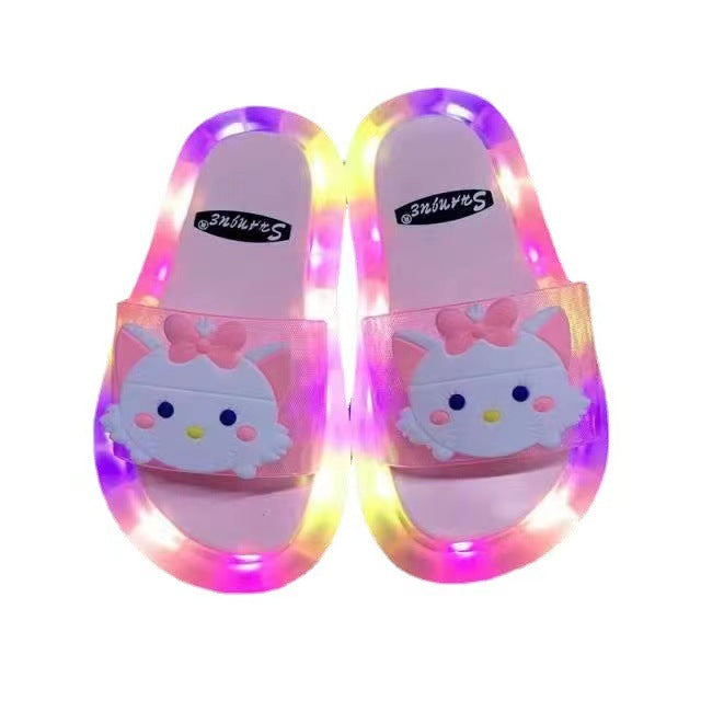 New luminous women's section outwear strawberry vibrating flashing light cool big-eared cat shoes home family style luminous slippers
