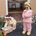 Girls' and boys' fleece-lined winter outerwear, baby girl's bunny ear pajamas, thickened sleepwear set