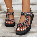 summer new arrivals: chunky sole canvas ethnic style women's peep-toe color block velcro beach sandals - plus size in stock