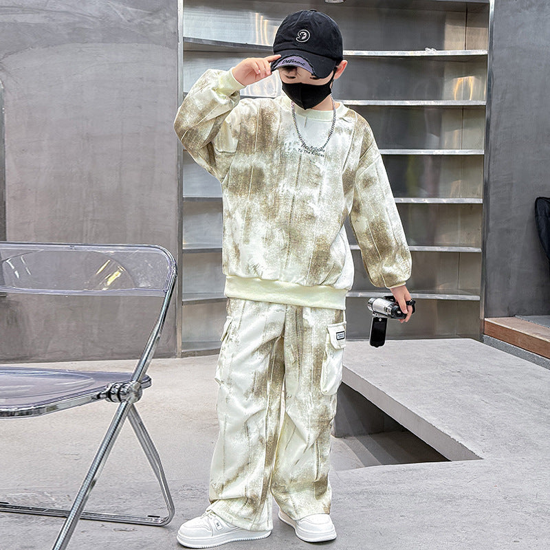 Boys' fall outfit set  new style: stylish tracksuit for older boys, autumn/spring fashionable sweatshirt for kids