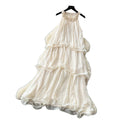 French halter sleeveless pure desire dress women's summer  new arrival vacation style white cake skirt elegant long skirt