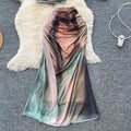 Sexy hot girl print tank top sleeveless two-piece set women's summer ruched top high-waisted midi skirt slimming outfit