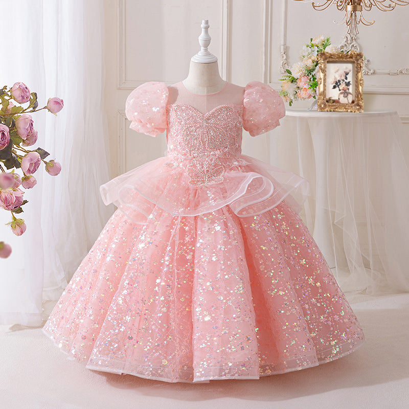 High-end children's first birthday dress, little girl's birthday princess gown, hostess piano performance outfit, children's day performance, runway show