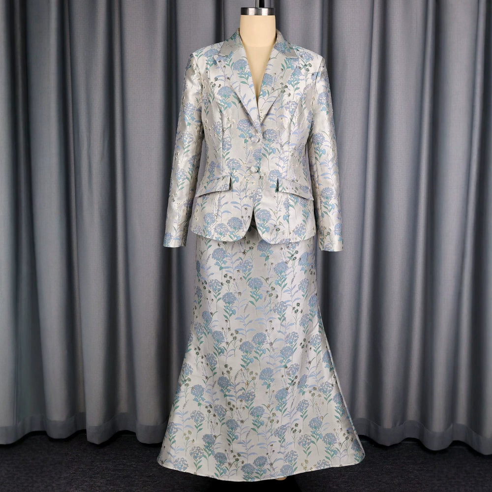 Party light luxury jacquard skirt suit lapel silm suitoutwear mermaid hip skirt banquet dress two-piece set