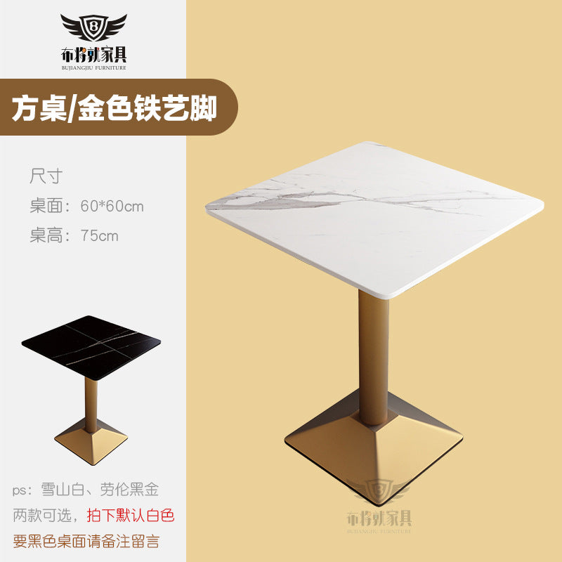 Bar table and chair combination, rock slab canteen dining table, commercial milk tea shop long table, reception and negotiation, cafe small round table