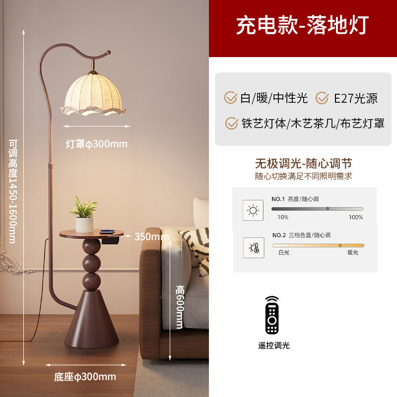 Living room floor lamp, high-end light luxury style shelf next to the sofa, american retro bedroom bedside counter lamp all in one