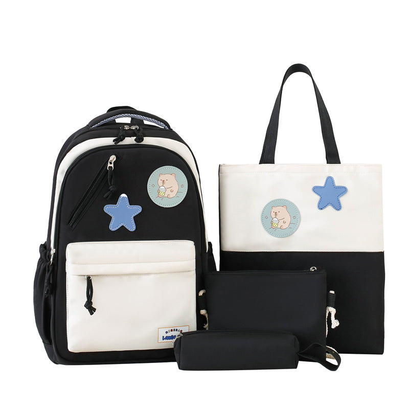 Korean version of college style schoolbag four-piece set, primary and secondary school backpack, girls fresh and sweet backpack, multi-compartment backpack
