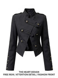 cross-border fashion: european & american autumn retro chic versatile stand collar double-breasted napoleon jacket
