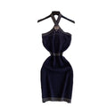 Halter knittingsummer silmslimming lookdress female springk-stylehigh waist a-line skirtwork clothingwhite skirt